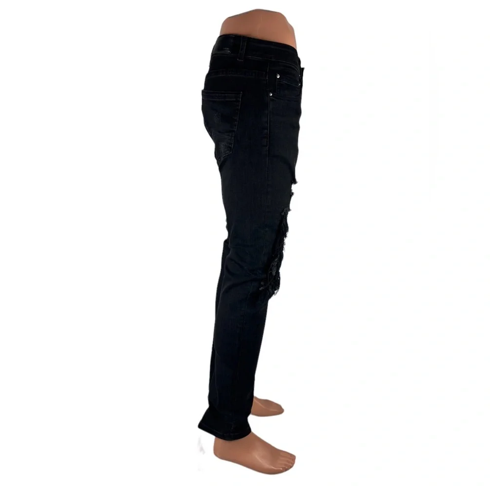 Amiri Mens 30 X 31 Jeans Leather Patch Ripped Skinny Black Cotton Blend Stretch - Picture 6 of 11